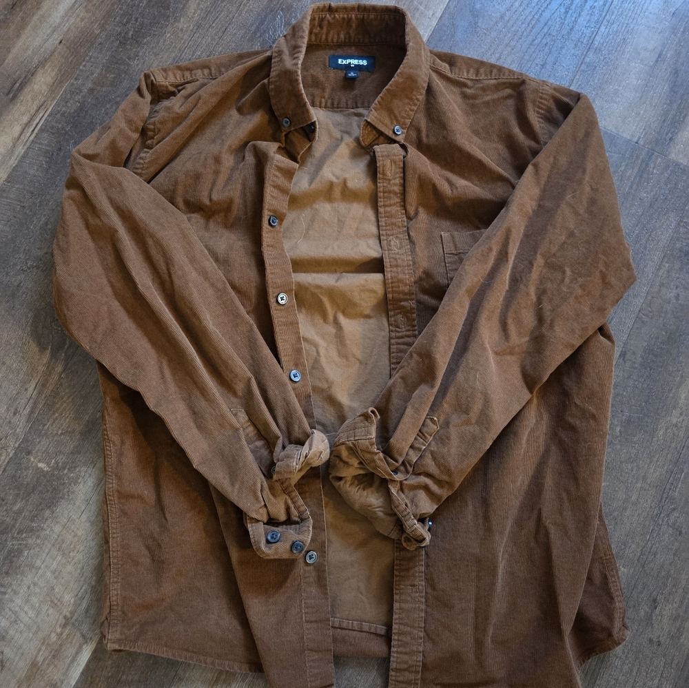 Express Men's Brown Lightweight Button Down